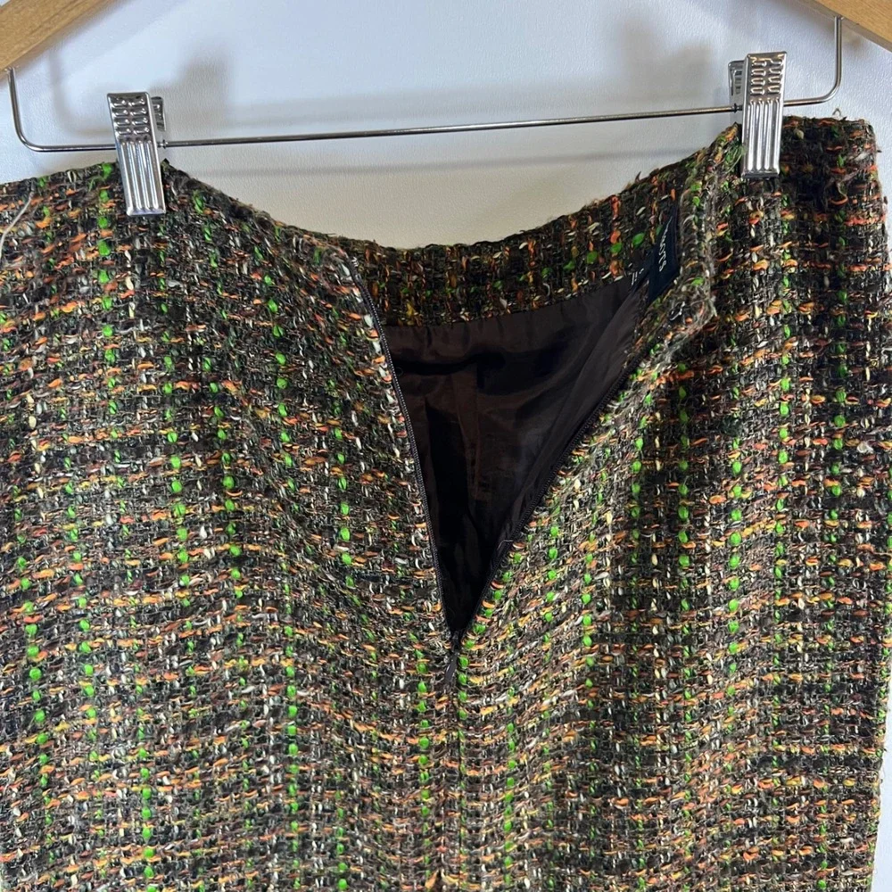 Talbots Womens Tweed Skirt Suit Set Brown‎ Green Orange Jacket 8 Skirt 6